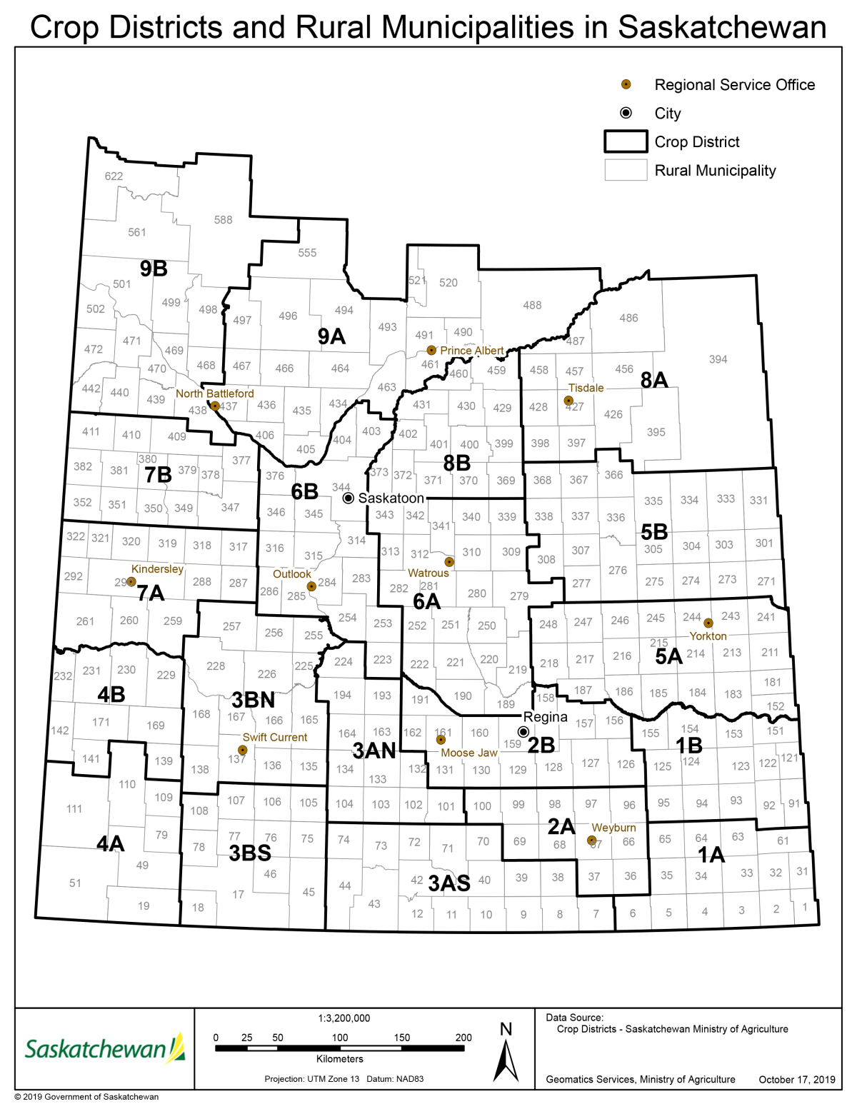 Saskatchewan harvest by Crop Districts and Rural Municipalities Solar